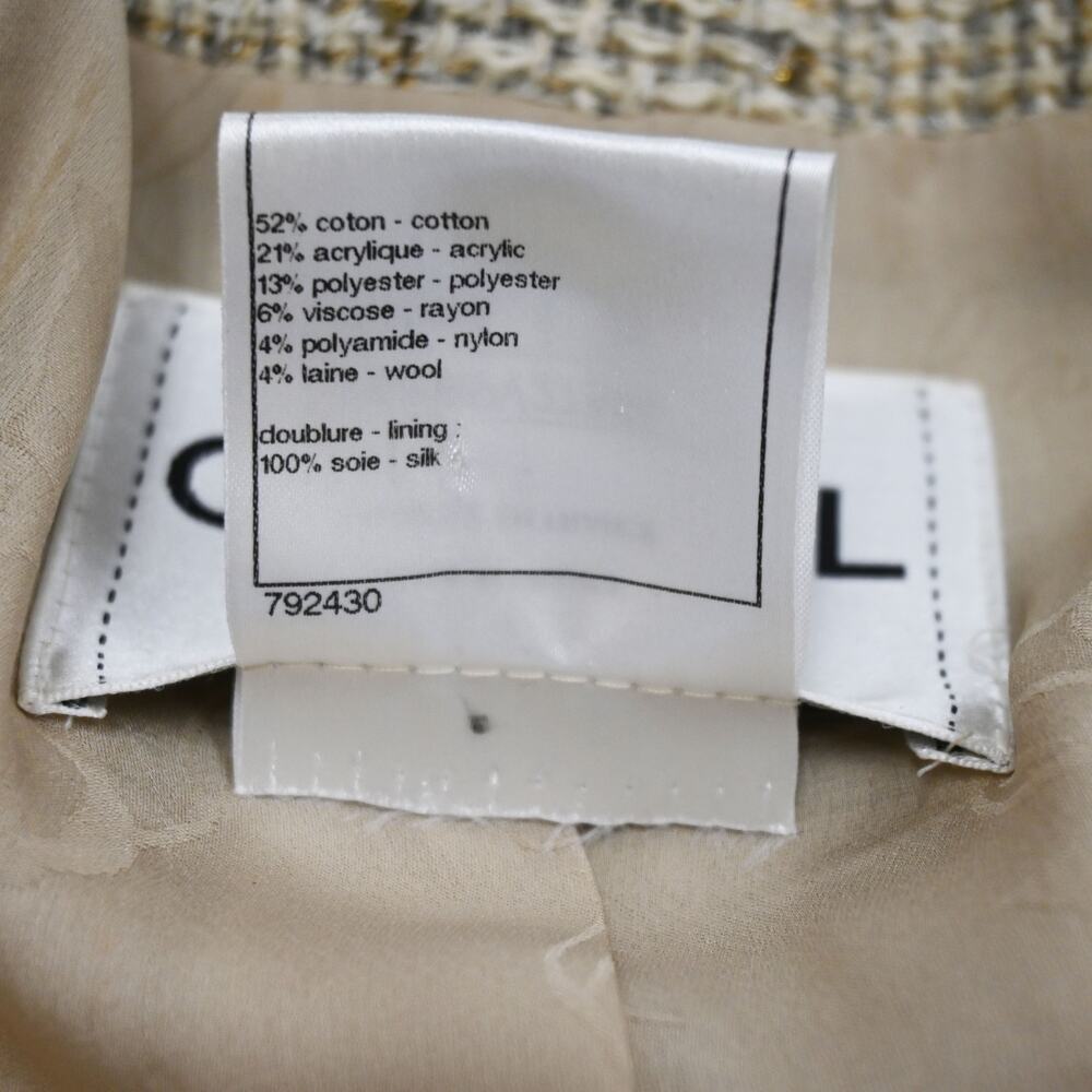 Chanel Beige Metallic Gold Silver Tweed Fringe Trim Jacket Size 38 Approx US 6 - Picture 16 of 16